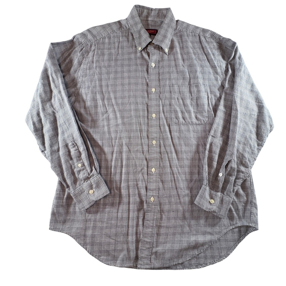 Austin Reed Button Down Shirt Mens Large Black White Houndstooth Cotton Long Slv